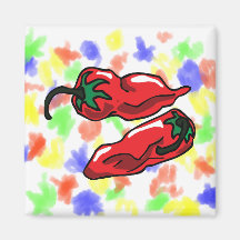 Two Wrinkled Red Peppers  Stems Graphic Refrigerator Magnet