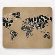 Typographic World  Map Mouse Pads