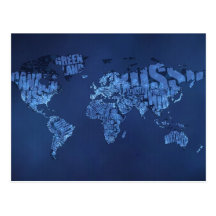 Typographic World Map (Night) Postcard