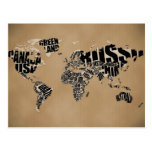 Typographic World  Map Postcards