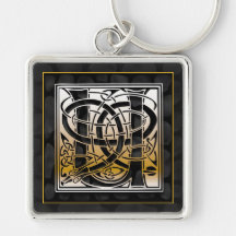 U Initial "Celtic Black Stone" Key Chain