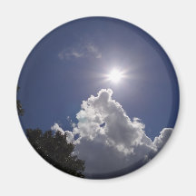 UFO Sunburst Fluffy White Clouds Refrigerator Magnet