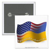 Ukrainian-American Waving Flag Pinback Button