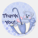 Umbrella Bear Blue Baby Thank You Sticker