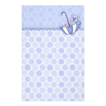 Umbrella Bear Blue Polka Dots Baby Stationery Design