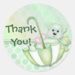 Umbrella Bear Mint Baby Thank You Sticker