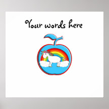 Unicorn on rainbow in apple print