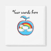Unicorn on rainbow in apple refrigerator magnet