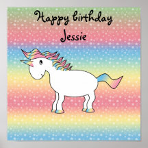 Unicorn on rainbow with stars poster