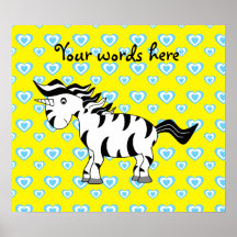Unicorn zebra on blue hearts print