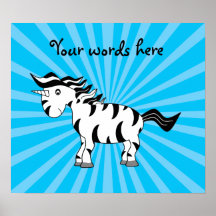 Unicorn zebra on blue sunburst poster