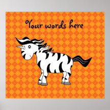 Unicorn zebra on orange argyle poster