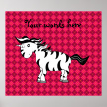 Unicorn zebra on pink argyle poster