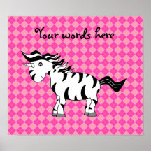 Unicorn zebra on pink argyle posters