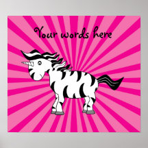 Unicorn zebra on pink sunburst posters