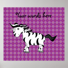 Unicorn zebra on purple argyle print