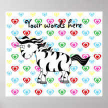 Unicorn zebra on rainbow hearts print