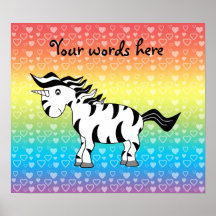 Unicorn zebra on rainbow posters
