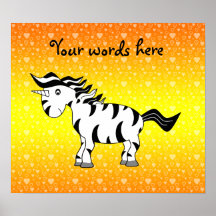 Unicorn zebra with hearts on sunburst posters