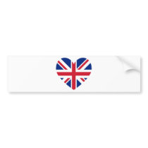 Union Jack Heart Shape Bumper Stickers