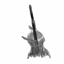 Upright acoustic bass being played by two hands cut outs