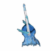 Upright bass, played by two hands, blue inversion photo sculptures