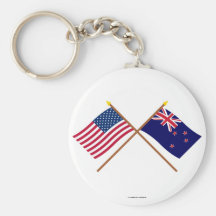 US and New Zealand Crossed Flags Keychains