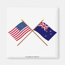 US and New Zealand Crossed Flags Refrigerator Magnet