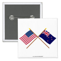 US and New Zealand Crossed Flags Pinback Buttons