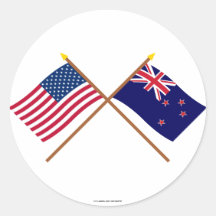US and New Zealand Crossed Flags Stickers
