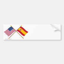 US and Spain Crossed Flags Bumper Stickers