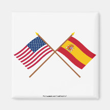 US and Spain Crossed Flags Fridge Magnet