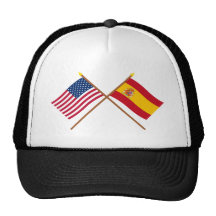 US and Spain Crossed Flags Mesh Hats