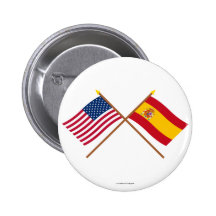 US and Spain Crossed Flags Pinback Buttons