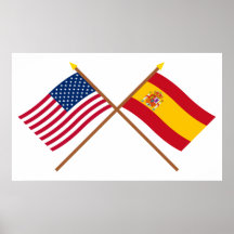 US and Spain Crossed Flags Posters