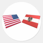 US & Austria Flags Round Sticker
