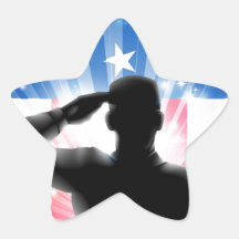 US flag military soldier saluting in silhouette Star Sticker