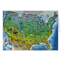 USA Cartoon Map Greeting Cards