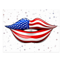 USA Flag Lipstick on Smiling Lips Postcard