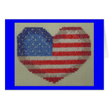 USA heart cross stitch note card