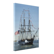 USS Constitution Firing Cannons Stretched Canvas Print