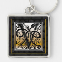 V Initial "Celtic Black Stone" Key Chain