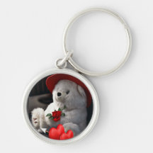 Valentine Bear with heart hat and flower  Keychain