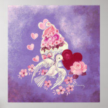 Valentine Cupcake With Love Dove & Heart Poster