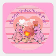 Valentines Day Teddy Bears Square Stickers