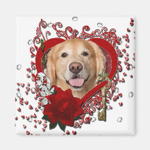 Valentines - Key to My Heart - Golden Retriever - Refrigerator Magnet