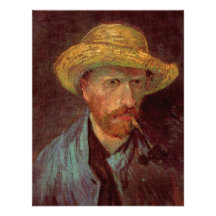Van Gogh; Self Portrait with Straw Hat and Pipe Personalised Invites