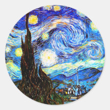 Van Gogh Starry Night, Vintage Fine Art Round Stickers