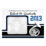 Varsity Band French Horn Graduation Photo Blue invitations