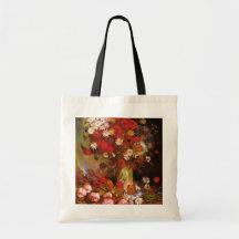 vase with poppies cornflowers peonies chrysathemum tote bags
